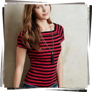 Blue. & Red Body Con Ribbed Stripe Square Neck Top (S) by Postmark